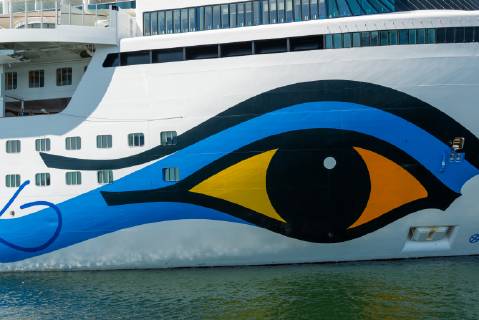 Di AIDA prima of the AIDA Cruises at the Ostseekai in Kiel, at the same time with the sister ship AIDA cara at the Ostseekai in front of the Kieler Schloss and the Kiellinie Kiel Schleswig Holstein Germany