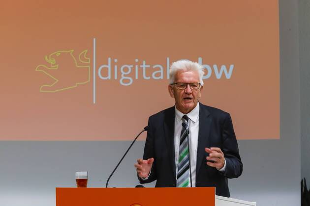 DEU, Germany, Baden Württemberg, Tuttlingen, 19 07 2019 Minister President Winfried Kretschmann digital@bw Festival Future Health Digital in Tuttlingen At the World Centre for Medical Technology, the Baden-Württemberg state government is focusing on the health sector Digitisation is a focal point of the current legislative perio
