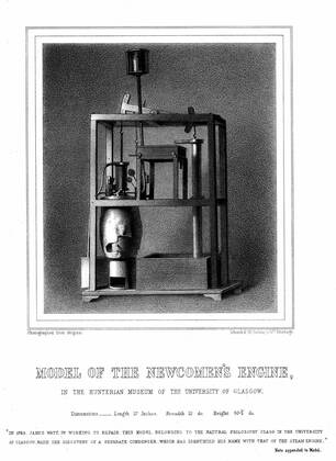 Thomas Newcomen steam engine Model of Newcomen steam engine. It was while repairing this engine that Watt is said to have invented the separate condenser. From George Williamson Memorials of James Watt 1856. Lithograph Copyright: xPhoto12 AnnxRonanxPicturexLibraryx ARP07096390001606