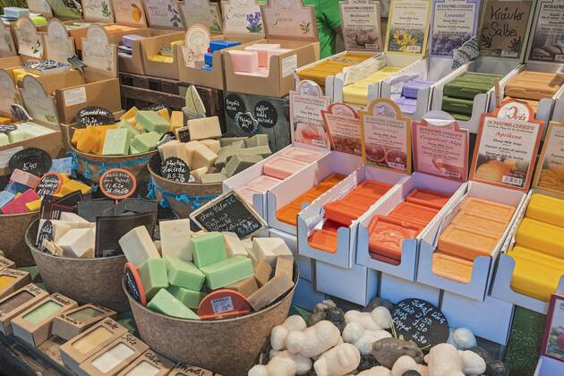 Various Soaps, Auer Dult, Munich, Upper Bavaria, Bavaria, Germany, Europe Copyright: imageBROKER/ManfredxBail iblabc04970196.jpg