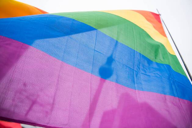 Politics Berlin rally against right A rainbow flag in front of the television tower at a rally of an alliance for a cosmopolitan and tolerant Berlin An alliance of churches, unions, sports and welfare organizations and other civil society organizations against right 17 8 2019, Berlin