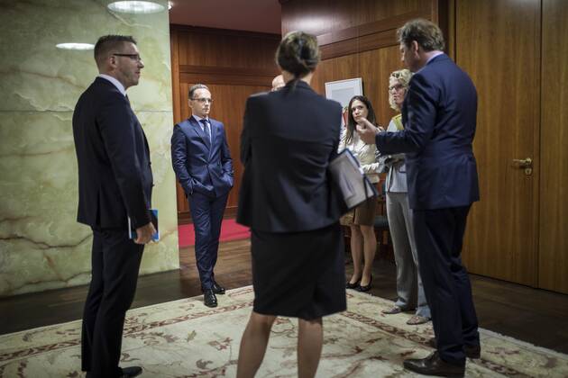 Federal Foreign Minister Heiko Maas 2L , SPD, admitted before meeting with Lise Grandee, resident UN coordinator in Yemen, and Martin Griffiths, UN Special Representative for Yemen, in Berlin, 13 09 2019 Berlin Germany Copyright: xFlorianxGaertner photothek.netx