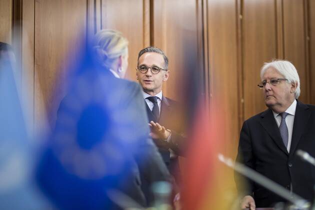 Federal Foreign Minister Heiko Maas M , SPD, admitted at the meeting with Lise Grandee L , resident UN coordinator in Yemen, and Martin Griffiths R , UN Special Representative for Yemen, in Berlin, 13 09 2019 Berlin Germany Copyright: xFlorianxGaertner photothek.netx
