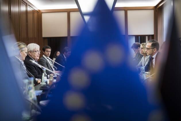 Federal Foreign Minister Heiko Maas R , SPD, admitted at the meeting with Lise Grandee L , resident UN coordinator in Yemen, and Martin Griffiths 2L , UN Special Representative for Yemen, in Berlin, 13 09 2019 Berlin Germany Copyright: xFlorianxGaertner photothek.netx