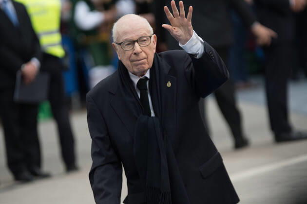 Spain: Ceremony of the Princess of Asturias Awards Oviedo, SPAIN: Peter Brook greets the people who attended the surroundings of the Campoamor Theater during the ceremony of the Princess of Asturias Awards 2019 at the Campoamor Theater in Oviedo, Spain on October 18, 2019. Oviedo Asturias Spain  AlbertoxBrevers