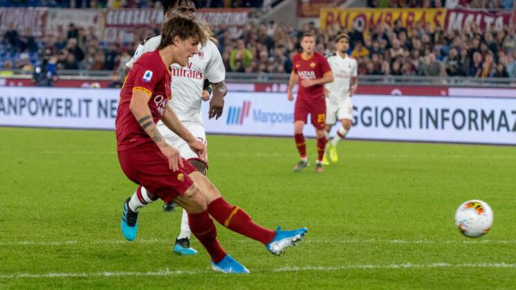 Foto IPP Roberto Ramaccia Roma 27 10 2019 Campionato di Calcio serie A Tim 2019-2020 Roma vs Milan Nella foto Nicolò Zaniolo Segna il gol del 2-1 Italy Photo Press - World Copyright 0