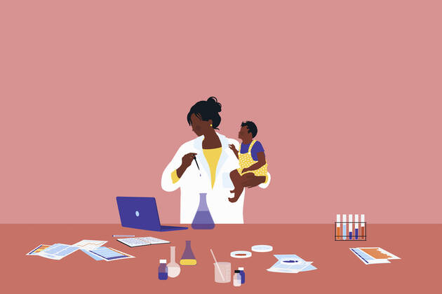 Scientist works in the lab and holds a baby  Copyright: xAlicexMollonx 12750054
