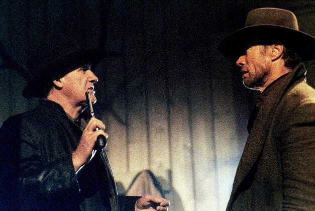 OSCARS. Bester Nebendarsteller. Preisträger 1991-2000 Gene Hackman & Clint Eastwood Characters: Little Bill Daggett & William Bill Munny Film: Unforgiven (USA 1992) Director: Clint Eastwood 03 August 1992  Copyright: MaryxEvansxAFxArchivexWarnerxBros. 12581974 editorial use only