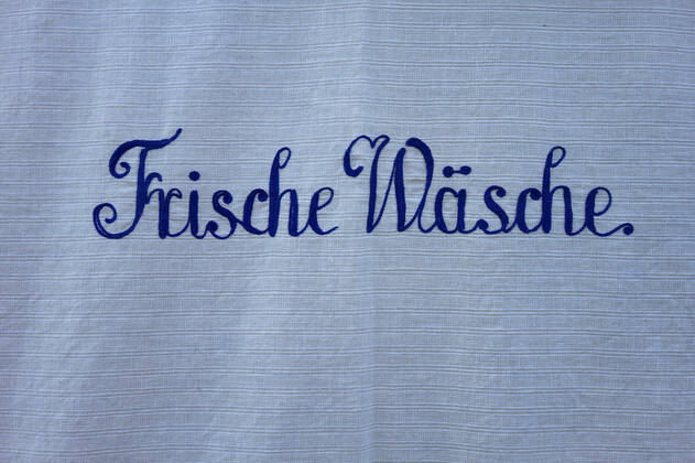 Embroidery Fresh Washes Embroidery Fresh Washes, 10 11 2019, Klaistow, Brandenburg, At a flea market a blanket was offered with the embroidery Fresh Washes