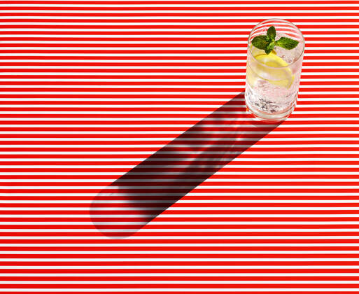 High angle view of gin served on striped table  KSWF02051