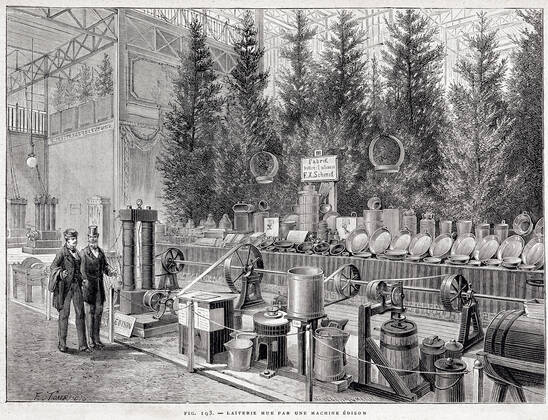 Electricity Dairy driven by an EDISON machine 1847 1931 at the international electricity exhibition in Munich in 1883 Engraving by E TOURNOIS from the Universal Electricity Journal published under the direction of Th of the MONCEL Credit Collection KHARBINE TAPABOR  KH34473