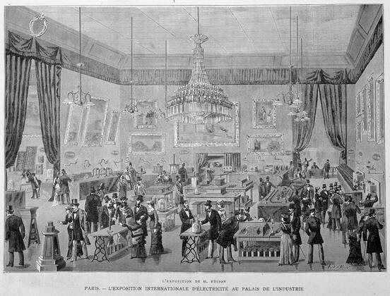 ELECTRICITY Thomas EDISONs exhibition 1847 1931, Paris, The International Electricity Exhibition at the Palais de l Industrie Gravure in l Illustration of October 1, 1881 Credit Collection KHARBINE TAPABOR  KH38604