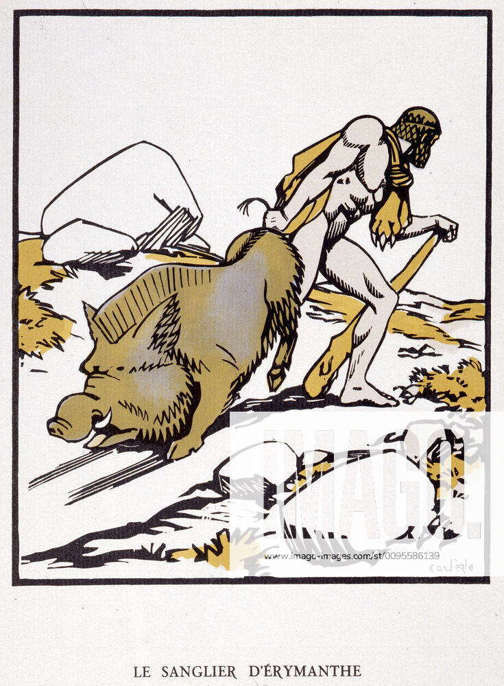 Hercule Le Sanglier D Erymanthe Illustration Vers 1928 Par Carlegle 1877 1937 Pour Les Douze Travaux D