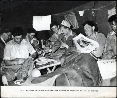 ALGERIAN WAR The hours of relaxation are another opportunity to develop the links of the team Called from the contingent under a tent Anonymous photograph around 1958 for the French propaganda Credit Collection IM Kharbine Tapabor  KH202441
