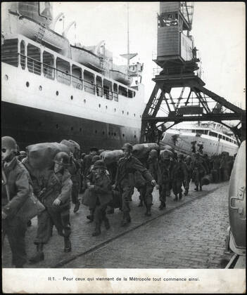 ALGERIAN WAR For those who come from the metropolis, it all starts like this Calling of the contingent landing in Algeria Anonymous photograph around 1958 for the French propaganda Credit Collection IM Kharbine Tapabor  KH202446