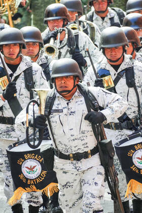 January 21, 2020, San Miguel De Allende, Guanajuato, Mexico: Members of the Mexican National Guards march in a parade to celebrate the 251st birthday of the Mexican Independence hero Ignacio Allende January 21, 2020 in San Miguel de Allende, Guanajuato, Mexico. Allende, from a wealthy family in San Miguel played a major role in the independency war against Spain in 1810 and later honored by his home city by adding his name. San Miguel De Allende Mexico - ZUMAe02_ 20200121_zaf_e02_012 Copyright: xRichardxEllisx