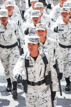 January 21, 2020, San Miguel De Allende, Guanajuato, Mexico: Members of the Mexican National Guards march in a parade to celebrate the 251st birthday of the Mexican Independence hero Ignacio Allende January 21, 2020 in San Miguel de Allende, Guanajuato, Mexico. Allende, from a wealthy family in San Miguel played a major role in the independency war against Spain in 1810 and later honored by his home city by adding his name. San Miguel De Allende Mexico - ZUMAe02_ 20200121_zaf_e02_014 Copyright: xRichardxEllisx