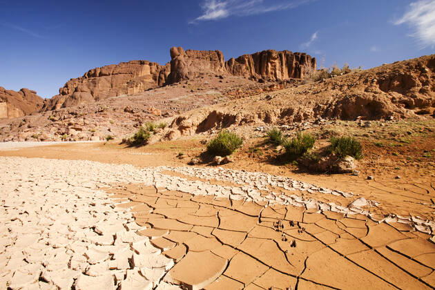 A dried up river bed in the Anti Atlas mountains of Morocco, North Afr Tafraoute, Souss-Massa, Morocco CR_OQMH191212C-251065-01
