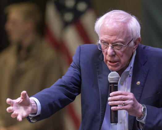Feb.01, 2020 - Indianola, Iowa, U.S. - U.S. Senator and Democratic presidential candidate BERNIE SANDERS holds a town hall at Simpson College with two days remaining until the Iowa caucuses. Indianola U.S. - ZUMAce6_ 20200201_zaf_ce6_001 Copyright: xBrianxCahnx