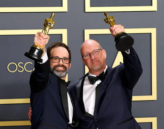 February 9, 2020, Hollywood, CA, USA: HOLLYWOOD, CA - FEBRUARY 9: Andrew Buckland, Michael McCusker pose in the press room during the 92nd Annual Academy Awards at Loews Hollywood Hotel on February 9, 2020 in Hollywood, California. Photo: Christopher Victorio imageSPACE Hollywood USA - ZUMAs181 20200209_zea_s181_244 Copyright: xImagespacex