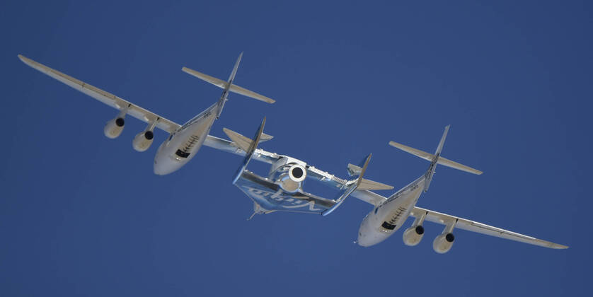 Virgin Galactic s WhiteKnight takes off with SpaceShipTwo Unity for the final time from Mojave spaceport Thursday, CA USA. Feb 13,2020. Unity and WhiteKnight will continue to do test for people to go up into space at the Virgin Spaceport America in New Mexico. Mojave USA - ZUMAbl1_ 20200213_zaf_bl1_015 Copyright: xGenexBlevinsx