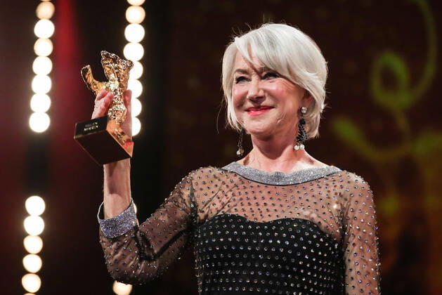 (200228) -- BERLIN, Feb. 28, 2020 -- Actress Helen Mirren displays the Honorary Golden Bear at the awarding ceremony during the 70th Berlin International Film Festival in Berlin, capital of Germany, Feb. 27, 2020. Shan Yuqi) GERMANY-BERLIN-BERLINALE 2020-HELEN MIRREN-HONORARY GOLDEN BEAR DanxYuqi 