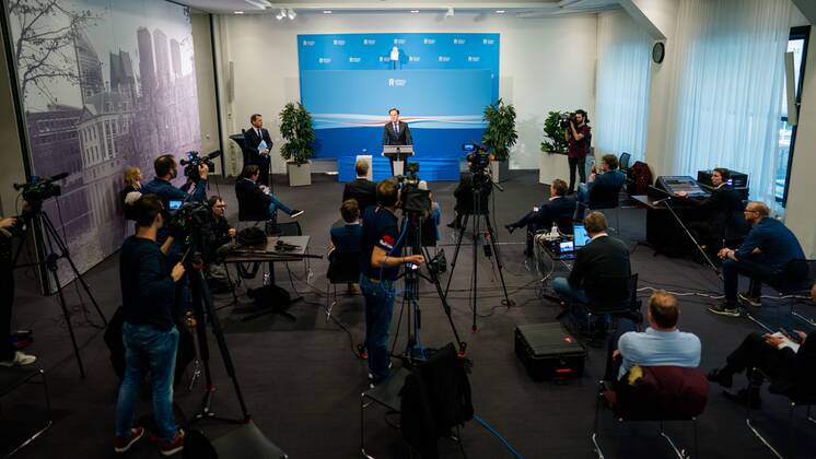 2020-04-03 14:31:09 DEN HAAG - Minister-president Mark Rutte tijdens de persconferentie na de ministerraad. ANP BART MAAT Copyright: xx x409248949x