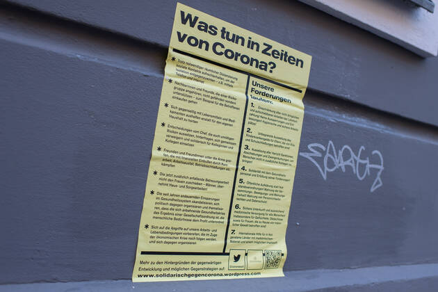 Health Corona Virus Impact Effects of the Corona Crisis In the picture Poster in Berlin Kreuzberg about solidarity 2 4 2020, Berlin