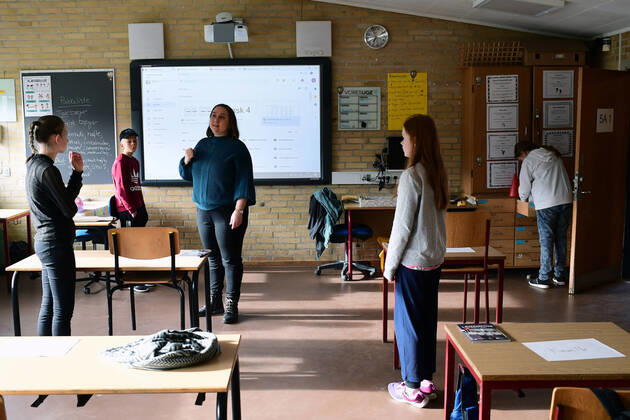 Randers cross school reopens on Wednesday, April 15, 2020 Cross schools reopen and children from 0 5 class must meet again at school for fear of coronavirus and COVID 19 shut down Denmark, Randers Denmark,  Copyright: BoxAmstrupx COP104 spdk20200415-085842-L