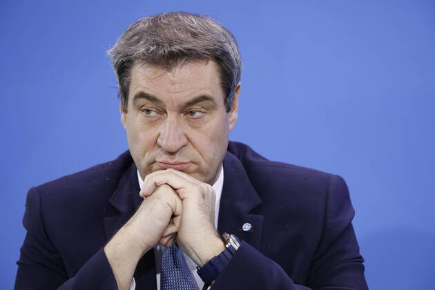 Markus Söder, Bavarian Prime Minister, Germany, Berlin, Federal Chancellery, press conference by Chancellor Merkel following the discussion with the heads of government of the Länder in connection with the corona virus , 15 04 2020