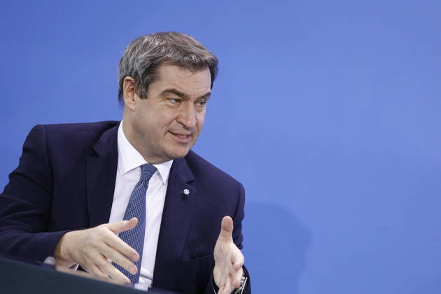 Markus Söder, Bavarian Prime Minister, Germany, Berlin, Federal Chancellery, press conference by Chancellor Merkel following the discussion with the heads of government of the Länder in connection with the corona virus , 15 04 2020