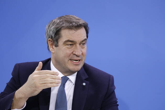 Markus Söder, Bavarian Prime Minister, Germany, Berlin, Federal Chancellery, press conference by Chancellor Merkel following the discussion with the heads of government of the Länder in connection with the corona virus , 15 04 2020