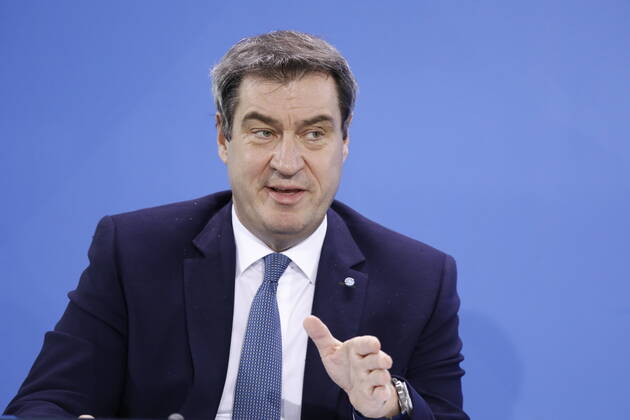 Markus Söder, Bavarian Prime Minister, Germany, Berlin, Federal Chancellery, press conference by Chancellor Merkel following the discussion with the heads of government of the Länder in connection with the corona virus , 15 04 2020