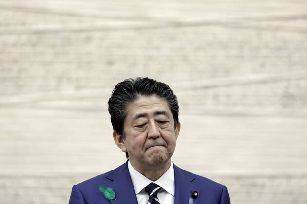 April 17, 2020, Tokyo, Japan: Shinzo Abe, Japan s prime minister, pauses during a news conference at the prime minister s official residence in Tokyo, Japan, on Friday, April 17, 2020. Tokyo Japan - ZUMAz114 20200417_zih_z114_007 Copyright: xPOOLx