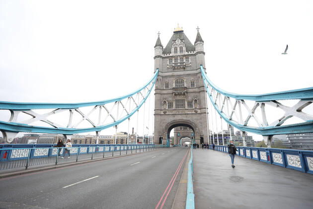 Day Twenty Six of Lockdown in London. A fairly quiet Tower Bridge, as the country is on lockdown due to the COVID-19 Coronavirus pandemic. People are not allowed to leave home except for minimal food shopping, medical treatment, exercise - once a day, and essential work. COVID-19 Coronavirus lockdown, London, UK, on April 18, 2020 