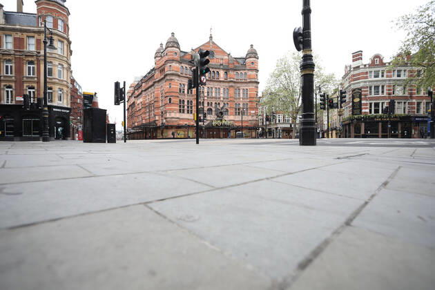 Day Twenty Six of Lockdown in London. The Palace Theatre, on Cambridge Circus, which should have been showing Harry Potter and The Cursed Child. The country is on lockdown due to the COVID-19 Coronavirus pandemic. People are not allowed to leave home except for minimal food shopping, medical treatment, exercise - once a day, and essential work. COVID-19 Coronavirus lockdown, London, UK, on April 18, 2020 