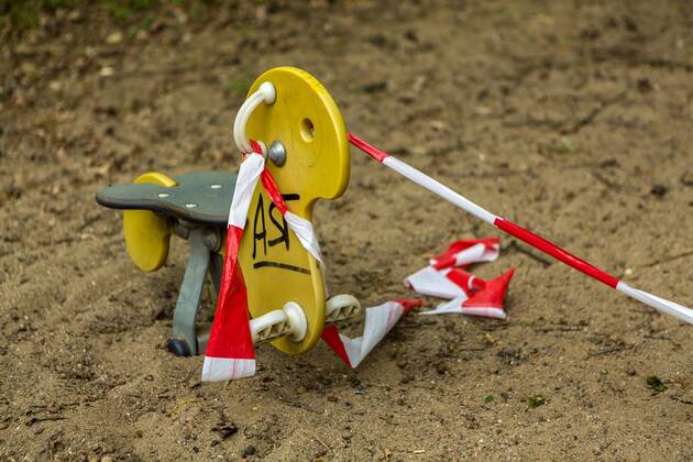 A playground in Cologne Dellbrück NRW Blocked playground due to contact ban because of the corona virus with flutterband