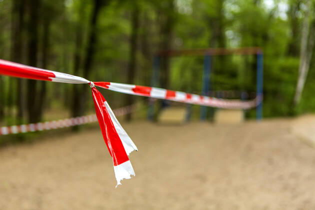 A playground in Cologne Dellbrück NRW Blocked playground due to contact ban because of the corona virus with flutterband
