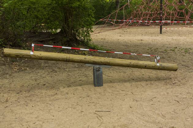 A playground in Cologne Dellbrück NRW Blocked playground due to contact ban because of the corona virus with flutterband