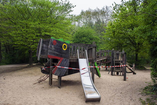 A playground in Cologne Dellbrück NRW Blocked playground due to contact ban because of the corona virus with flutterband