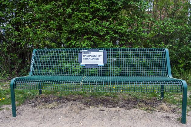 A playground in Cologne Dellbrück NRW Blocked playground due to contact ban because of the corona virus with flutterband