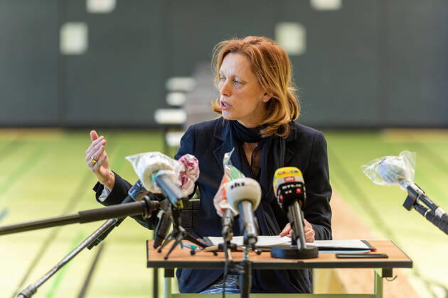Kiel, Goethe Gemeinschaftsschule, 20 04 2020 Statement by the Minister of Education of Schleswig Holstein Karin Prien on the examination situation in Kiel schools according to the recommendations of the RKI Preparations for the ESA and MSA examinations are in full swing at the Goethe Gemeinschaftsschule.