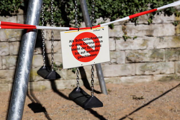 DEU Germany, Baden Württemberg, Stuttgart, 20 04 2020 Corona crisis Blocked playground at the Bopser in Stuttgart