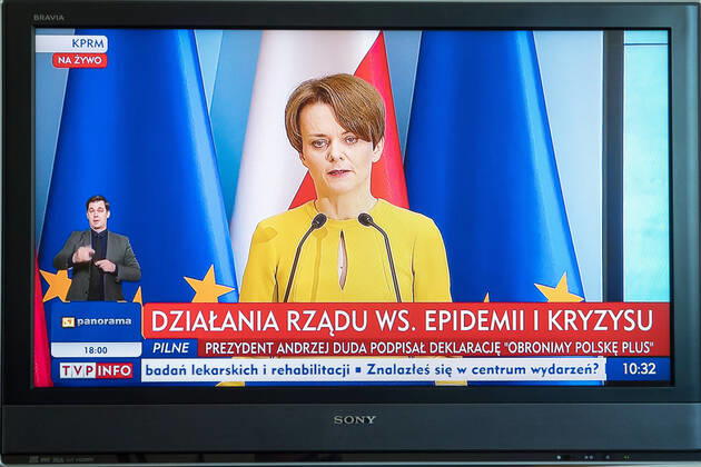 A virtual press conference of Poland s Prime Minister Mateusz Morawiecki and Ministers Jadwiga Emilewicz and Marlena Malag A virtual press conference of Poland s Prime Minister Mateusz Morawiecki and Ministers Jadwiga Emilewicz and Marlena Malag during the coronavirus outbreak on April 21, 2020 in Warsaw, Poland Jadwiga Emilewicz, the Deputy Prime Minister of Poland 