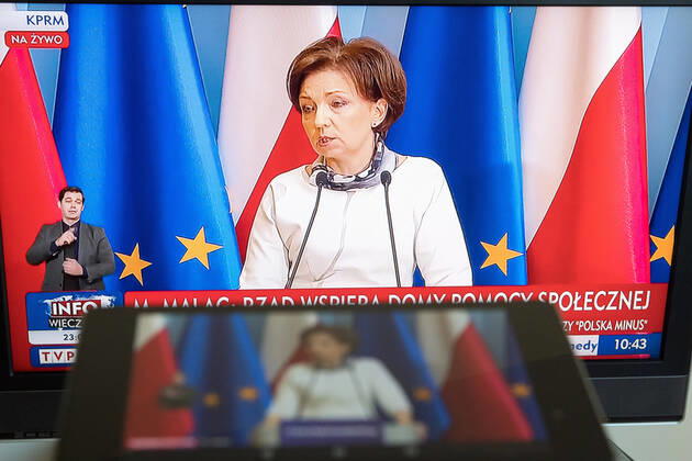A virtual press conference of Poland s Prime Minister Mateusz Morawiecki and Ministers Jadwiga Emilewicz and Marlena Malag A virtual press conference of Poland s Prime Minister Mateusz Morawiecki and Ministers Jadwiga Emilewicz and Marlena Malag during the coronavirus outbreak on April 21, 2020 in Warsaw, Poland Marlena Malag, the Minister of Family, Labour and Social Policy 