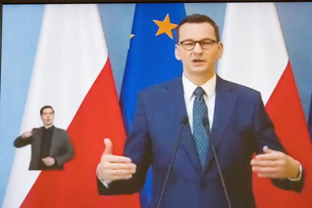 A virtual press conference of Poland s Prime Minister Mateusz Morawiecki and Ministers Jadwiga Emilewicz and Marlena Malag A virtual press conference of Poland s Prime Minister Mateusz Morawiecki and Ministers Jadwiga Emilewicz and Marlena Malag during the coronavirus outbreak on April 21, 2020 in Warsaw, Poland Poland s Prime Minister Mateusz Morawiecki 