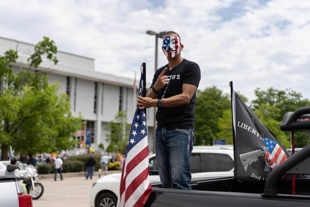 April 20, 2020, Raleigh, NC, USA: ReOpenNC protesters calling for ending or relaxing coronavirus executive orders in Raleigh, NC Tuesday, April 21, 2020. Raleigh USA - ZUMAd43_ 20200420_znp_d43_001 Copyright: xMehmetxDemircix