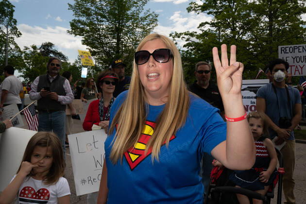 April 21, 2020, Raleigh, NC, USA: ReOpenNC protesters calling for ending or relaxing coronavirus executive orders in Raleigh, NC Tuesday, April 21, 2020. Raleigh USA - ZUMAd43_ 20200421_znp_d43_003 Copyright: xMehmetxDemircix