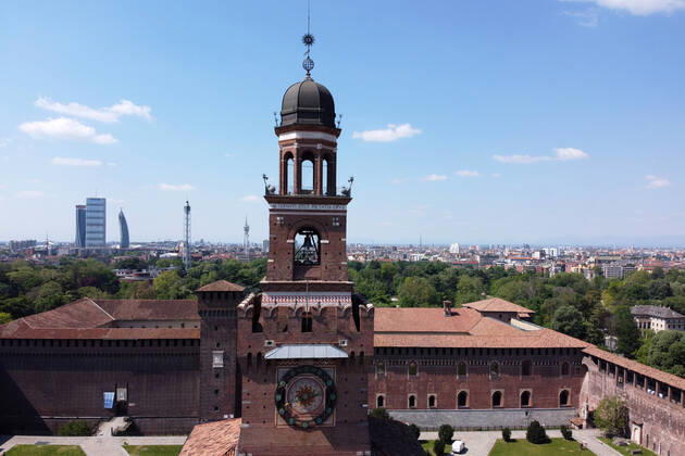 Italy, MilanTown, Milano Cittˆ, during restrictions due to the Coronavirus Covid-19, Piazza Castello Sforzesco