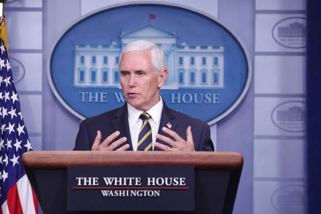 April 22, 2020, Washington, District of Columbia, USA: US Vice President Mike Pence is joined by members of the Coronavirus Task Force to deliver remarks on the COVID-19 pandemic in the James S. Brady Press Briefing Room of the White House in Washington, DC, USA, 22 April 2020 Washington USA - ZUMAs152 20200422_zaa_s152_062 Copyright: xMichaelxReynoldsx